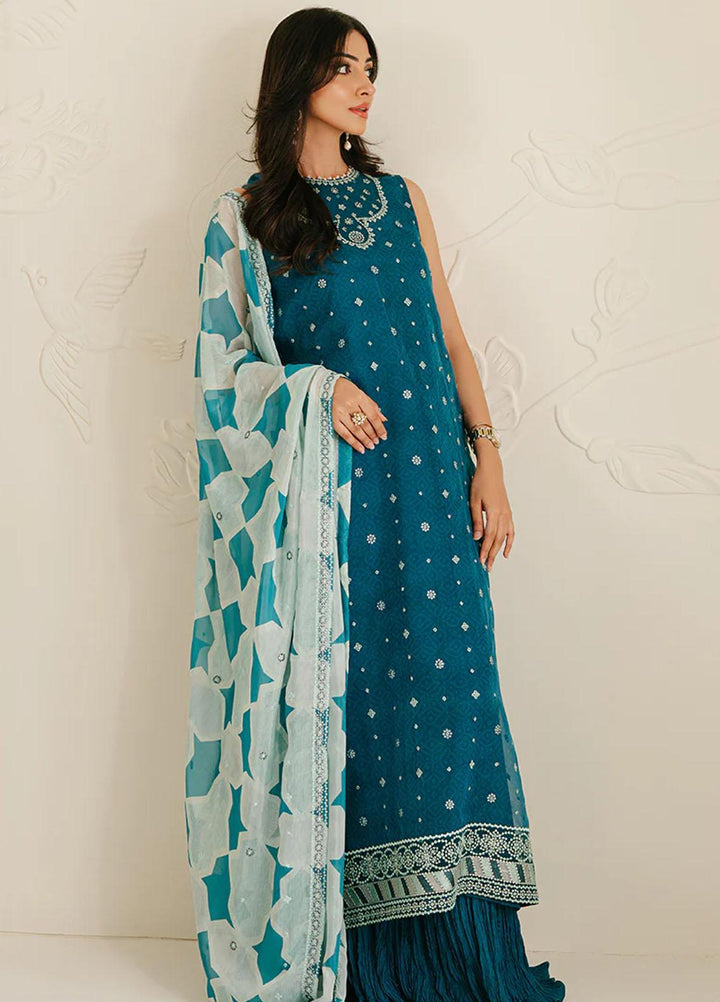 Cross Stitch Embroidered Organza Suits Unstitched 4 Piece CS23TBT Freckle Teal - Festive Collection