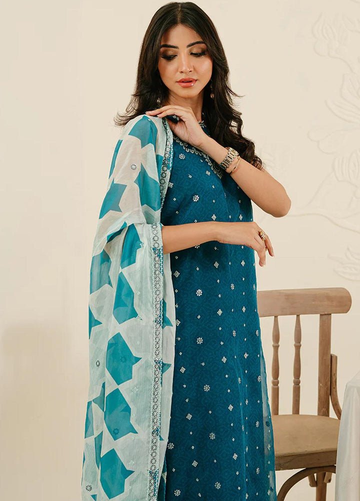 Cross Stitch Embroidered Organza Suits Unstitched 4 Piece CS23TBT Freckle Teal - Festive Collection