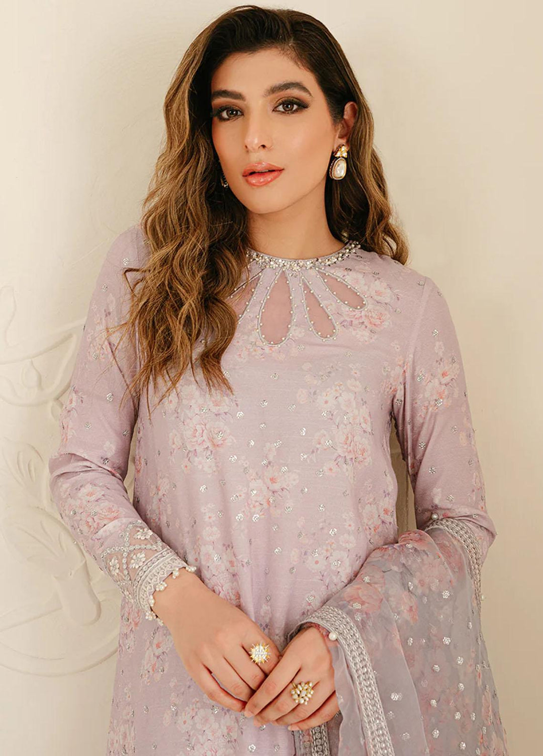 Cross Stitch Embroidered Silk Suits Unstitched 3 Piece CS23TBT Lilac Abloom - Festive Collection