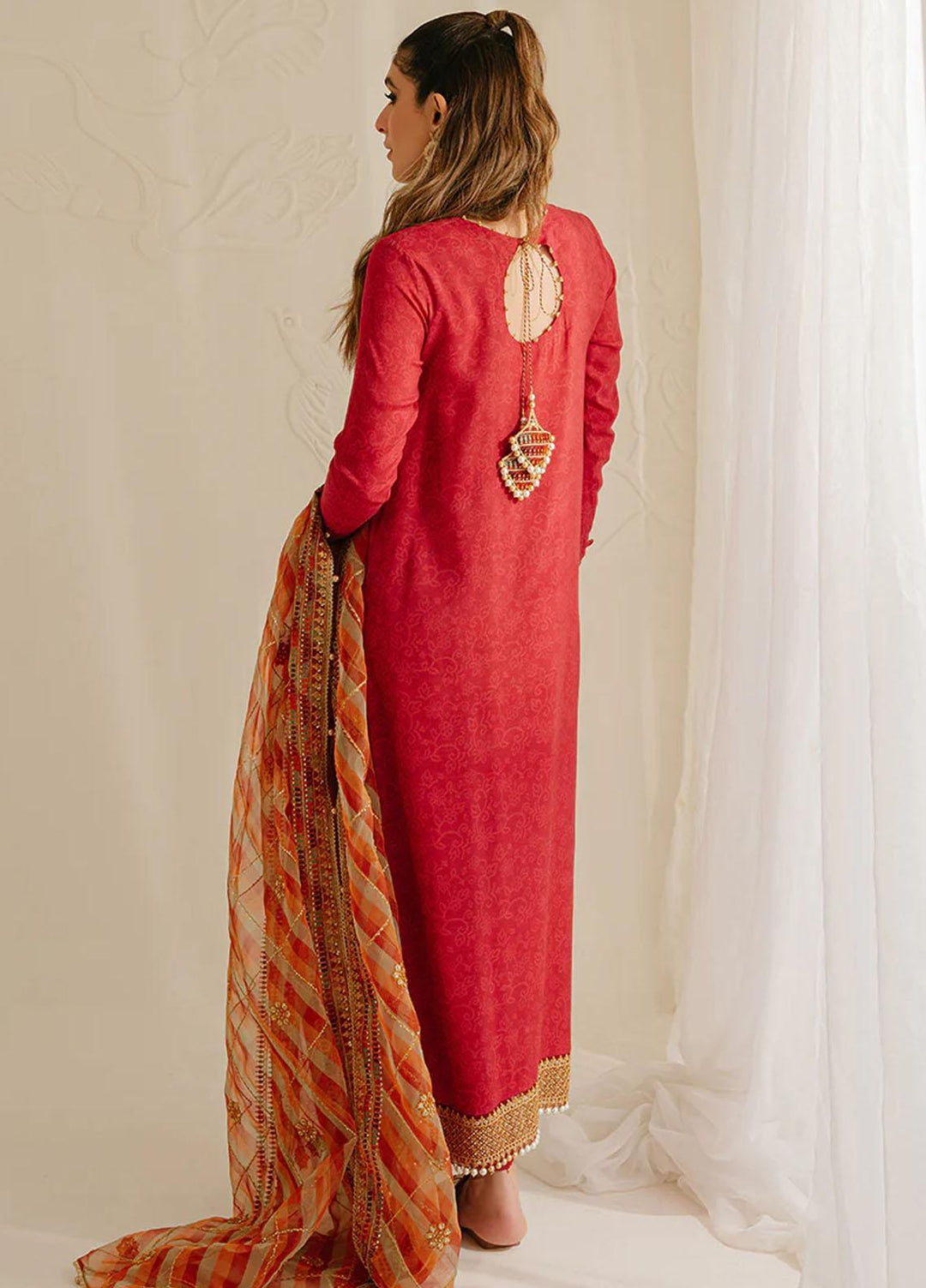 Cross Stitch Embroidered Silk Suits Unstitched 3 Piece CS23TBT Pompeian Red - Festive Collection