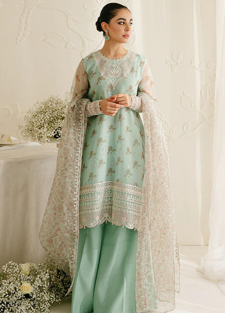 Cross Stitch Embroidered Organza Suits Unstitched 4 Piece CS23TBT Pristine Mint - Festive Collection