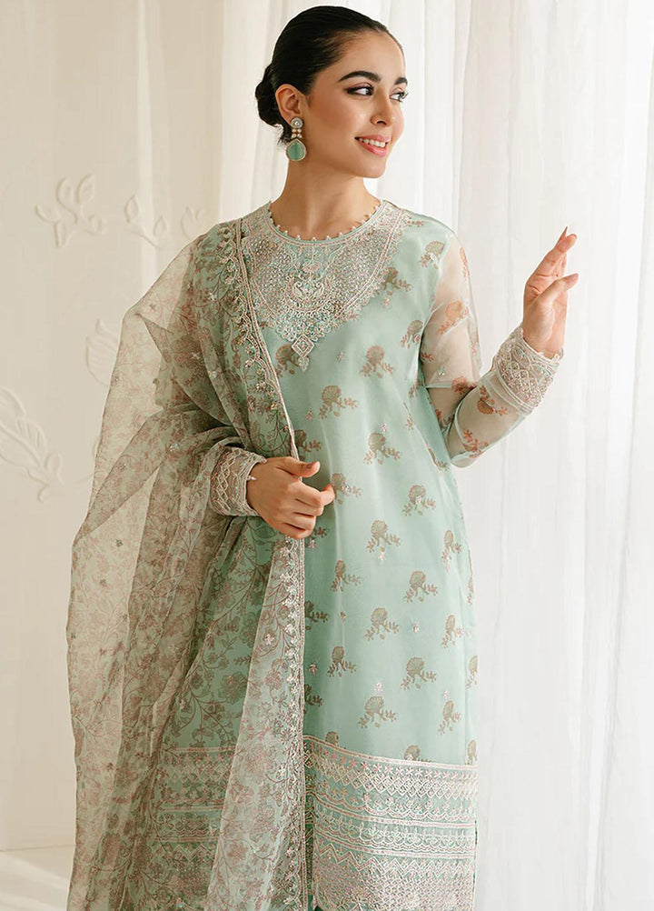 Cross Stitch Embroidered Organza Suits Unstitched 4 Piece CS23TBT Pristine Mint - Festive Collection