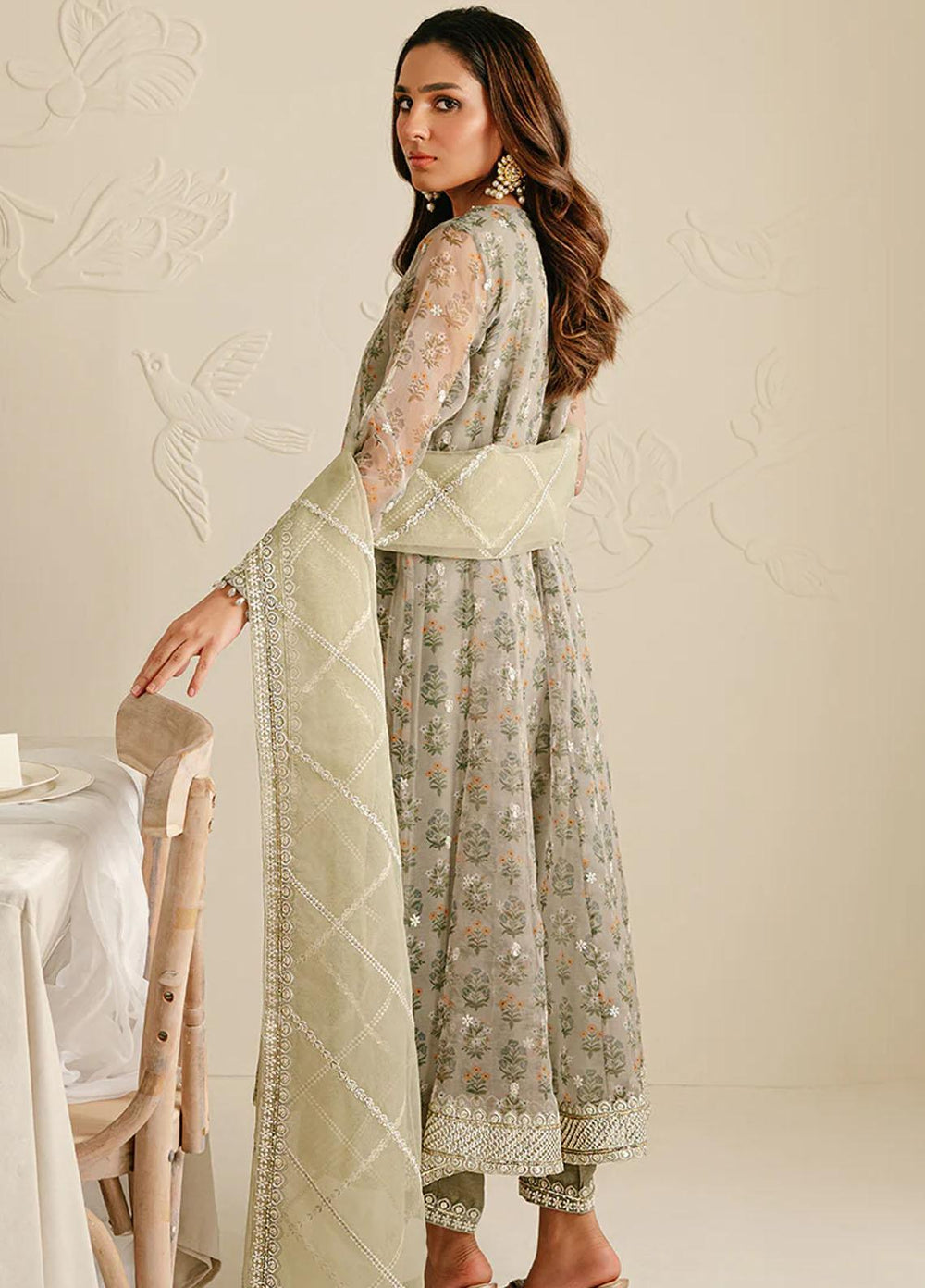 Cross Stitch Embroidered Organza Suits Unstitched 4 Piece CS23TBT Relic Fossil - Festive Collection