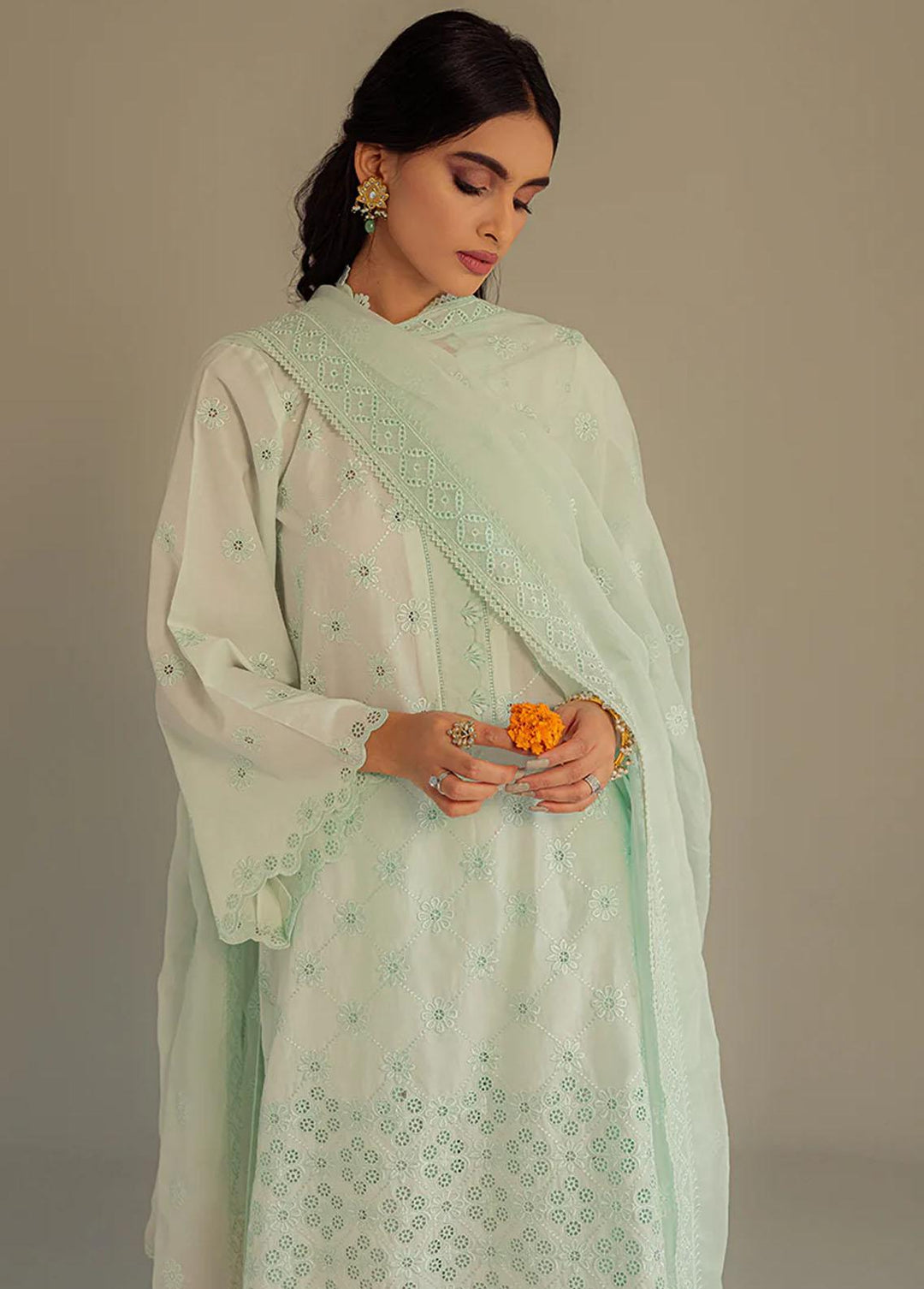 Cross Stitch Embroidered Lawn Suits Unstitched 3 Piece CS23L Dusty Aqua - Summer Collection