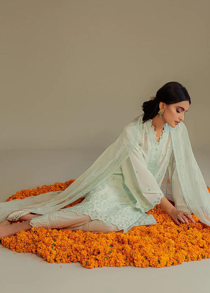 Cross Stitch Embroidered Lawn Suits Unstitched 3 Piece CS23L Dusty Aqua - Summer Collection