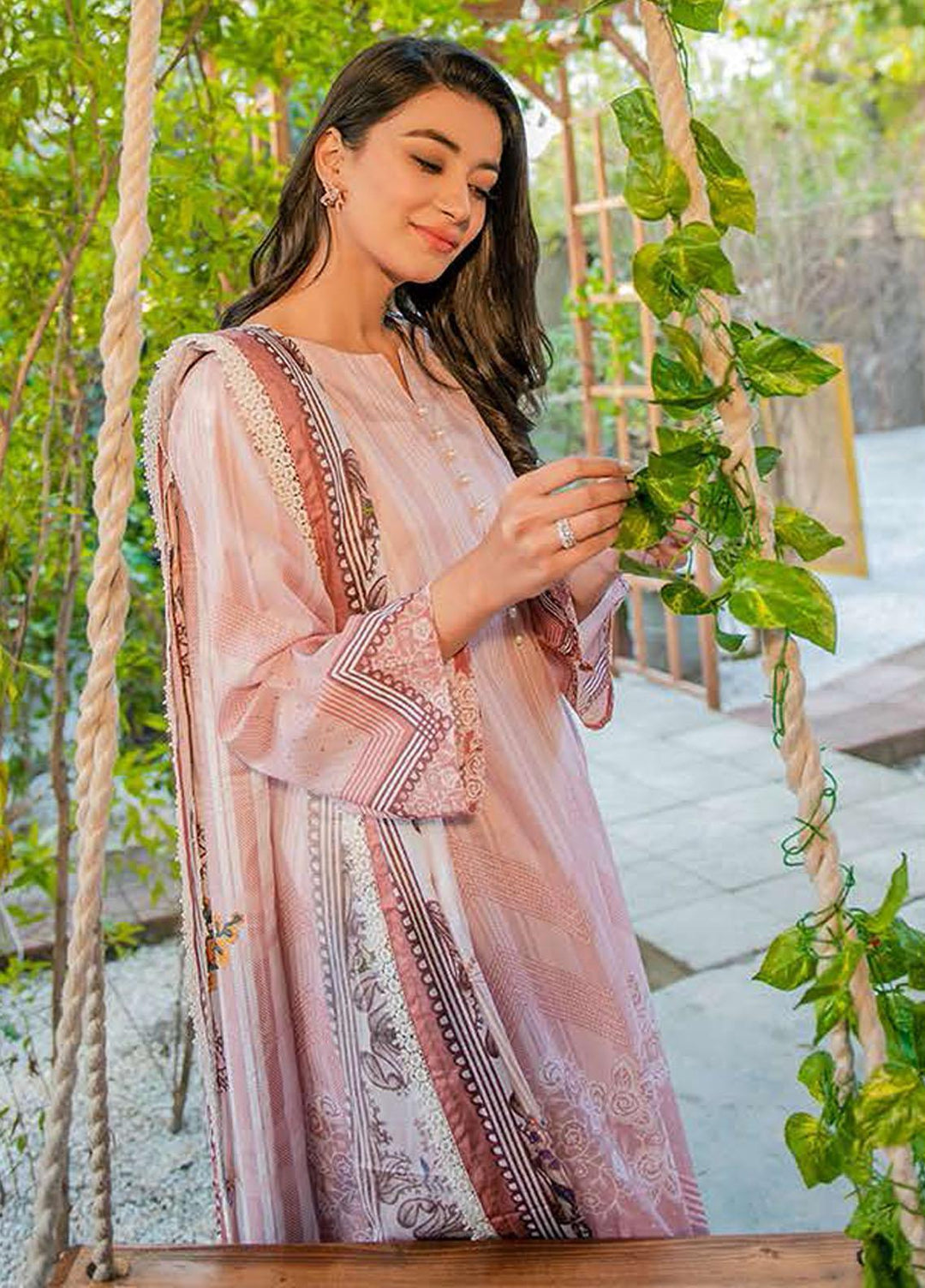 Daily Lawn By Cross Stitch Printed Lawn Suits Unstitched 3 Piece CS22DL 06 PINK SAND - Summer Collection