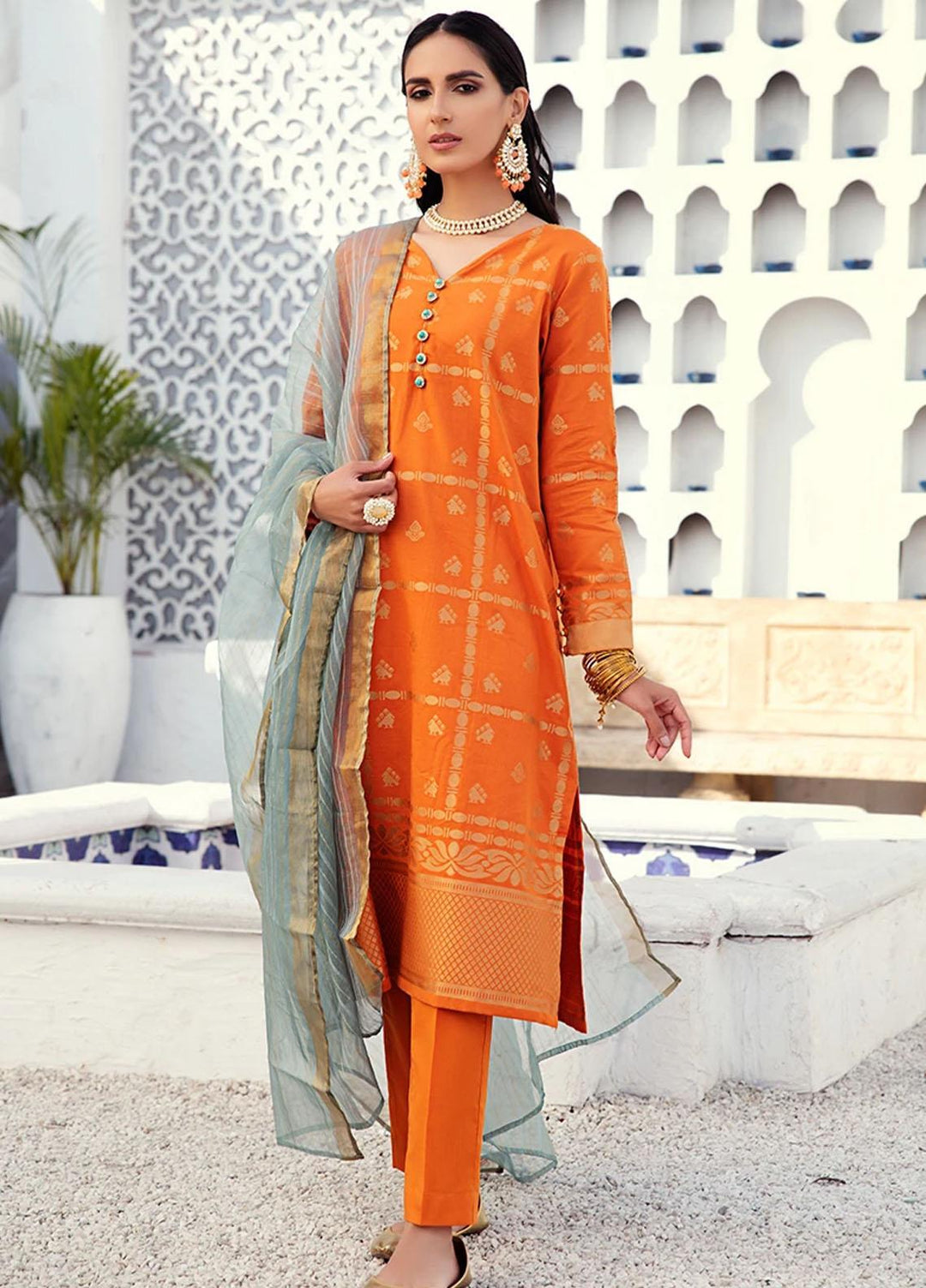 Cross Stitch Jacquard Cotton Suits Unstitched 3 Piece CS21J 05 AMBIANT PEACH - Summer Collection