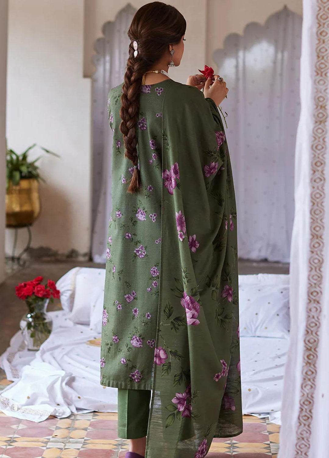 Cross Stitch Embroidered Khaddar Suits Unstitched 3 Piece CS23KL Olive Meadow - Winter Collection