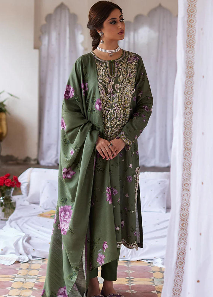 Cross Stitch Embroidered Khaddar Suits Unstitched 3 Piece CS23KL Olive Meadow - Winter Collection