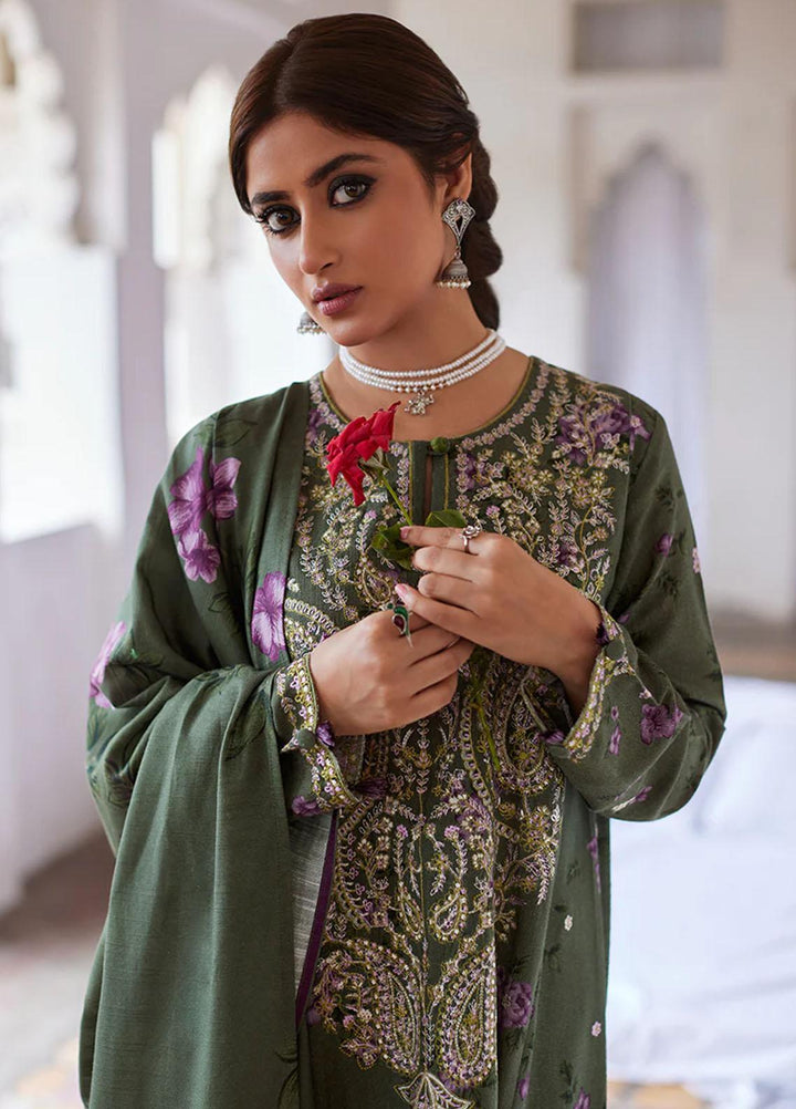 Cross Stitch Embroidered Khaddar Suits Unstitched 3 Piece CS23KL Olive Meadow - Winter Collection