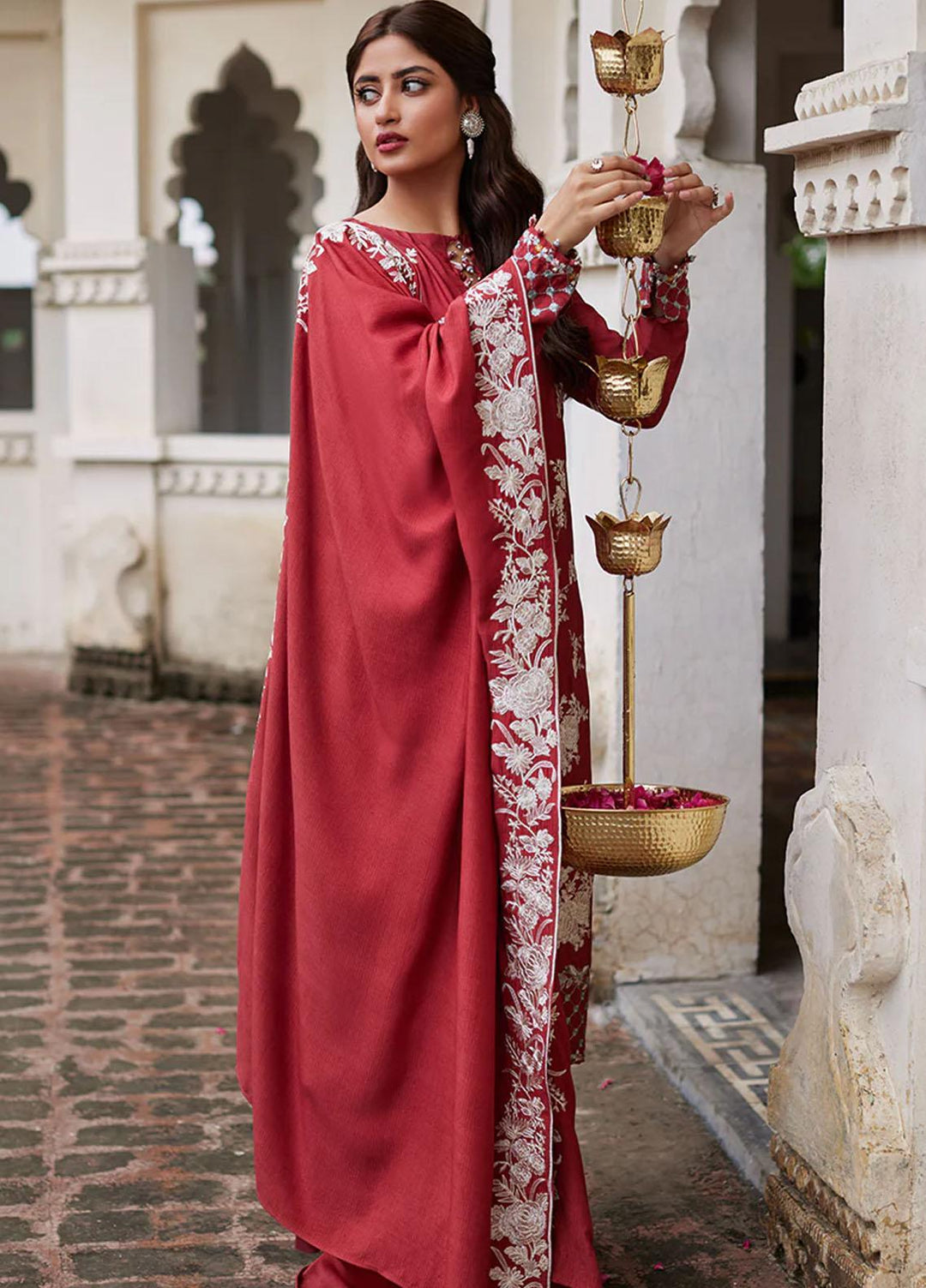 Cross Stitch Embroidered Linen Suits Unstitched 3 Piece CS23KL Scarlet Sage - Winter Collection