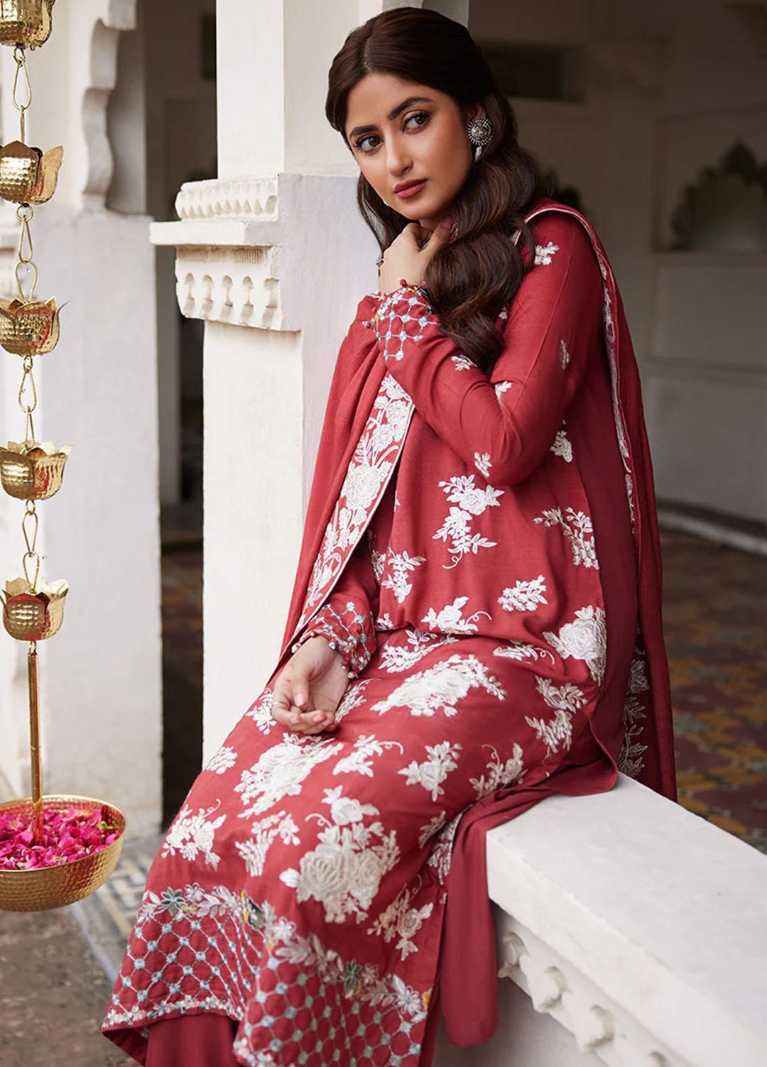 Cross Stitch Embroidered Linen Suits Unstitched 3 Piece CS23KL Scarlet Sage - Winter Collection