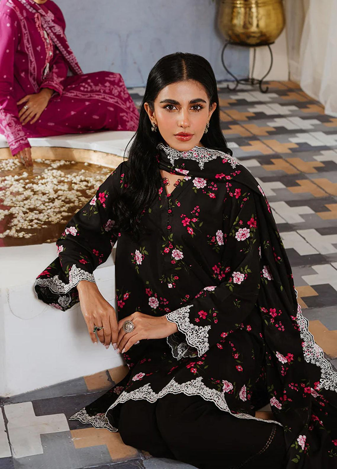 Cross Stitch Embroidered Linen Suits Unstitched 3 Piece CS23KL Kaylen Black - Winter Collection
