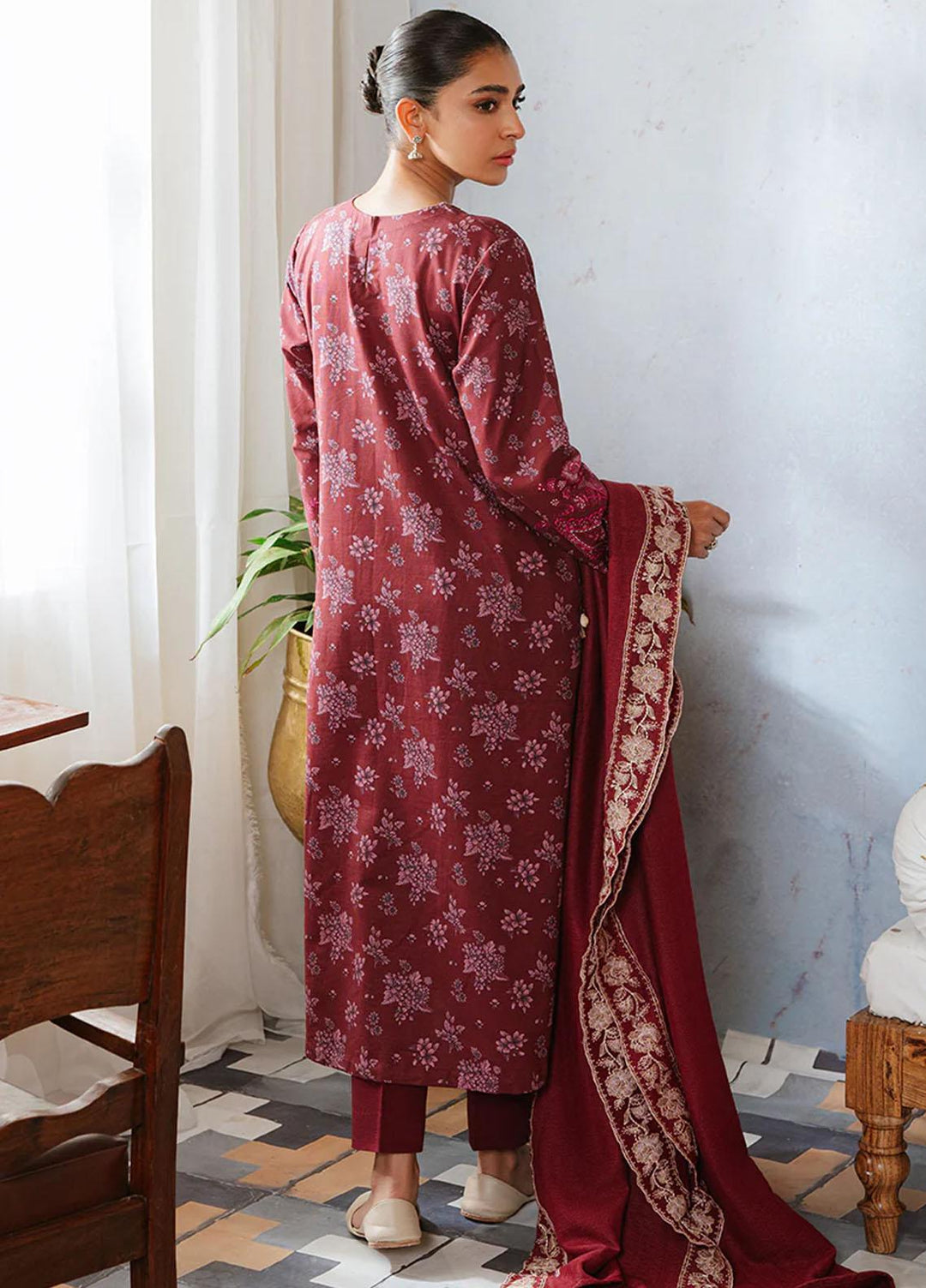 Cross Stitch Embroidered Khaddar Suits Unstitched 3 Piece CS23KL Tango Plum - Winter Collection