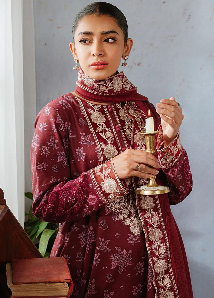 Cross Stitch Embroidered Khaddar Suits Unstitched 3 Piece CS23KL Tango Plum - Winter Collection