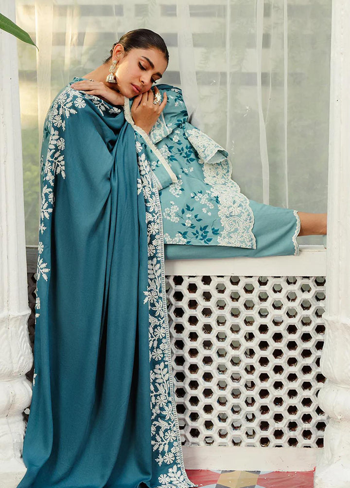 Cross Stitch Embroidered Linen Suits Unstitched 3 Piece CS23KL Teal Waters - Winter Collection