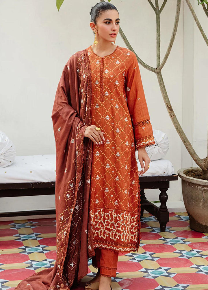 Cross Stitch Embroidered Khaddar Suits Unstitched 3 Piece CS23KL Tan Hues - Winter Collection