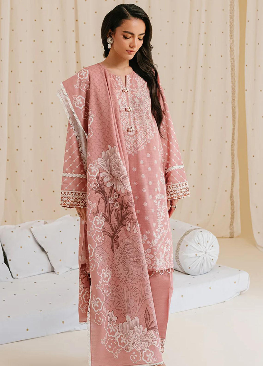 Cross Stitch Embroidered Khaddar Suits Unstitched 3 Piece CS23KL Ash Rose - Winter Collection