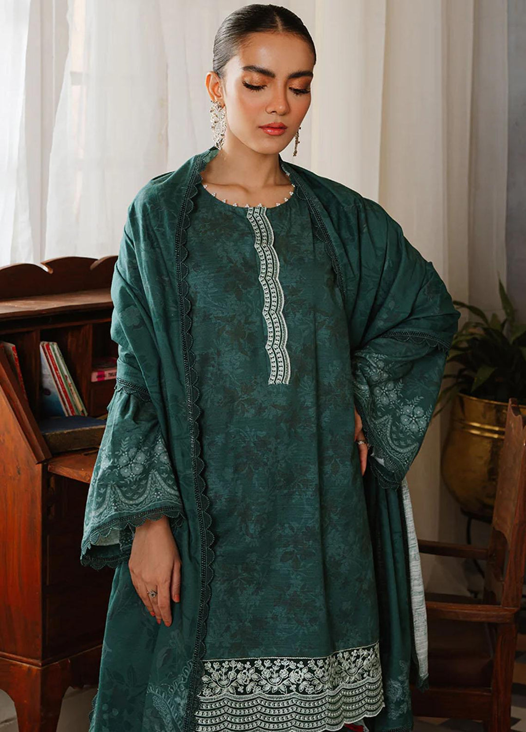 Cross Stitch Embroidered Khaddar Suits Unstitched 3 Piece CS23KL Pine Forest - Winter Collection