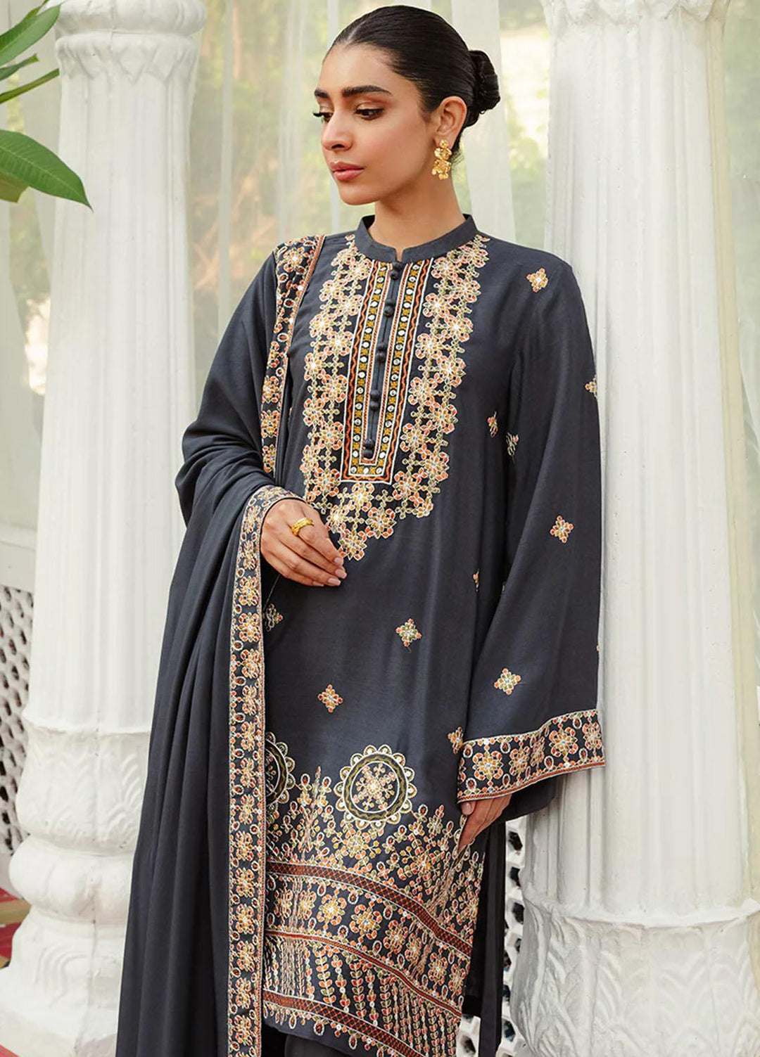 Cross Stitch Embroidered Linen Suits Unstitched 3 Piece CS23KL Smoky Fleck - Winter Collection