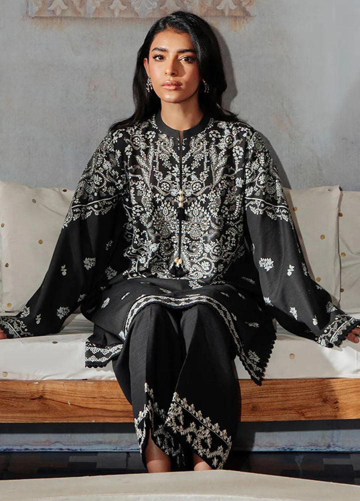 Cross Stitch Embroidered Khaddar Suits Unstitched 2 Piece CS23KL Black Breeze - Winter Collection