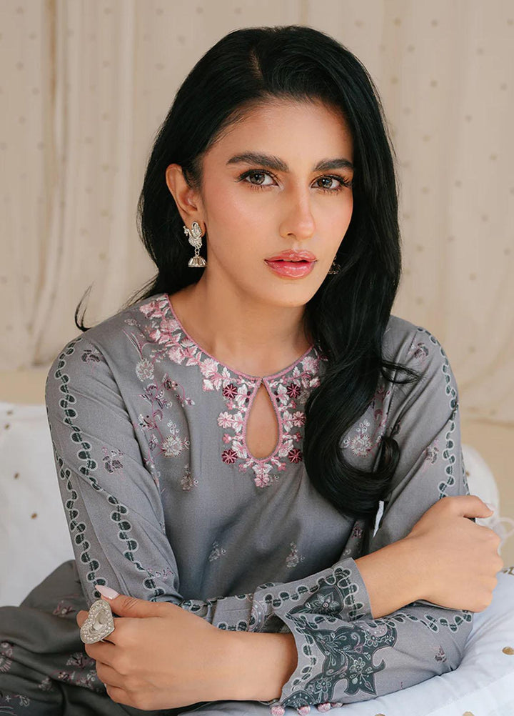 Cross Stitch Embroidered Linen Suits Unstitched 2 Piece CS23KL Charcoal Dust - Winter Collection