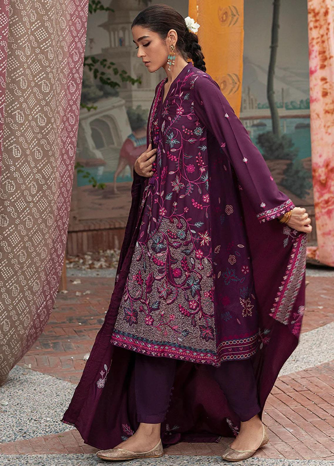 Cross Stitch Embroidered Linen Suits Unstitched 3 Piece CS22W 02 Cosmic Viola - Winter Collection