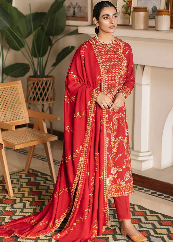 Cross Stitch Embroidered Khaddar Suits Unstitched 3 Piece CS22W 03 Crimson Aura - Winter Collection