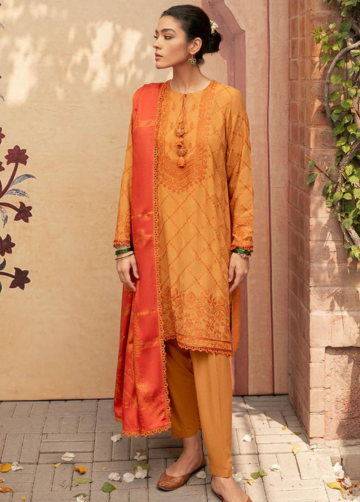 Cross Stitch Embroidered Linen Suits Unstitched 3 Piece CS22W 03 Ochre Tan - Winter Collection