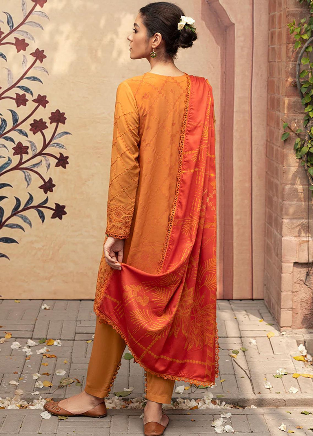 Cross Stitch Embroidered Linen Suits Unstitched 3 Piece CS22W 03 Ochre Tan - Winter Collection