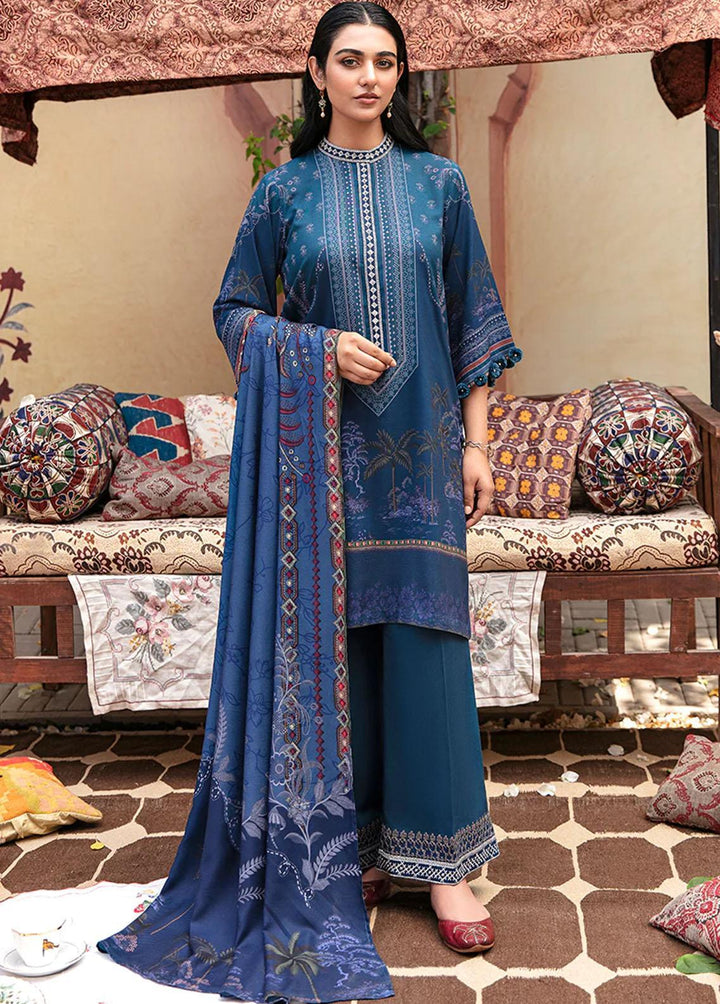 Cross Stitch Embroidered Linen Suits Unstitched 3 Piece CS22W 06 Blue Frost - Winter Collection