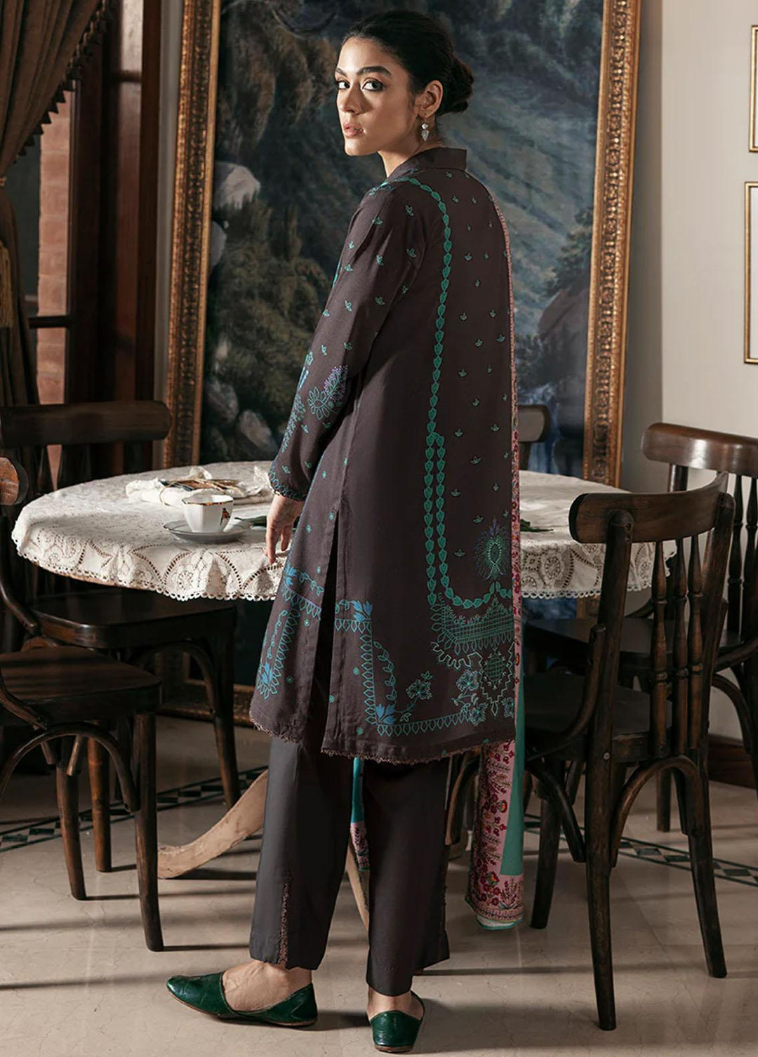 Cross Stitch Embroidered Linen Suits Unstitched 3 Piece CS22W 07 Coal Dust - Winter Collection
