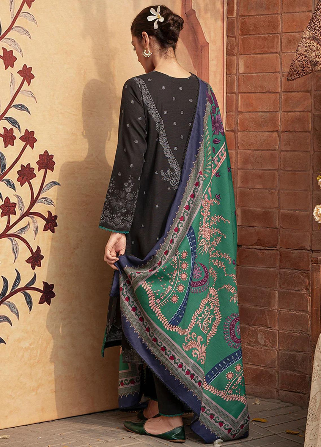 Cross Stitch Embroidered Khaddar Suits Unstitched 3 Piece CS22W 08 Dusky Sable - Winter Collection