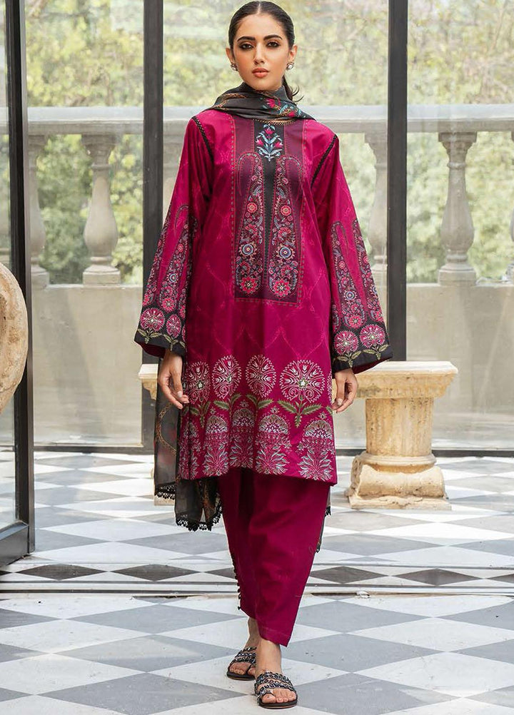 Cross Stitch Printed Lawn Suits Unstitched 3 Piece CS21SE D-07 MAGENTA GLINT - Summer Collection