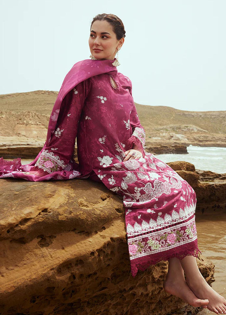 Cross Stitch Embroidered Cotton satin Suits Unstitched 3 Piece CS23CS D-02 Fuchsia Floret - Premium Collection