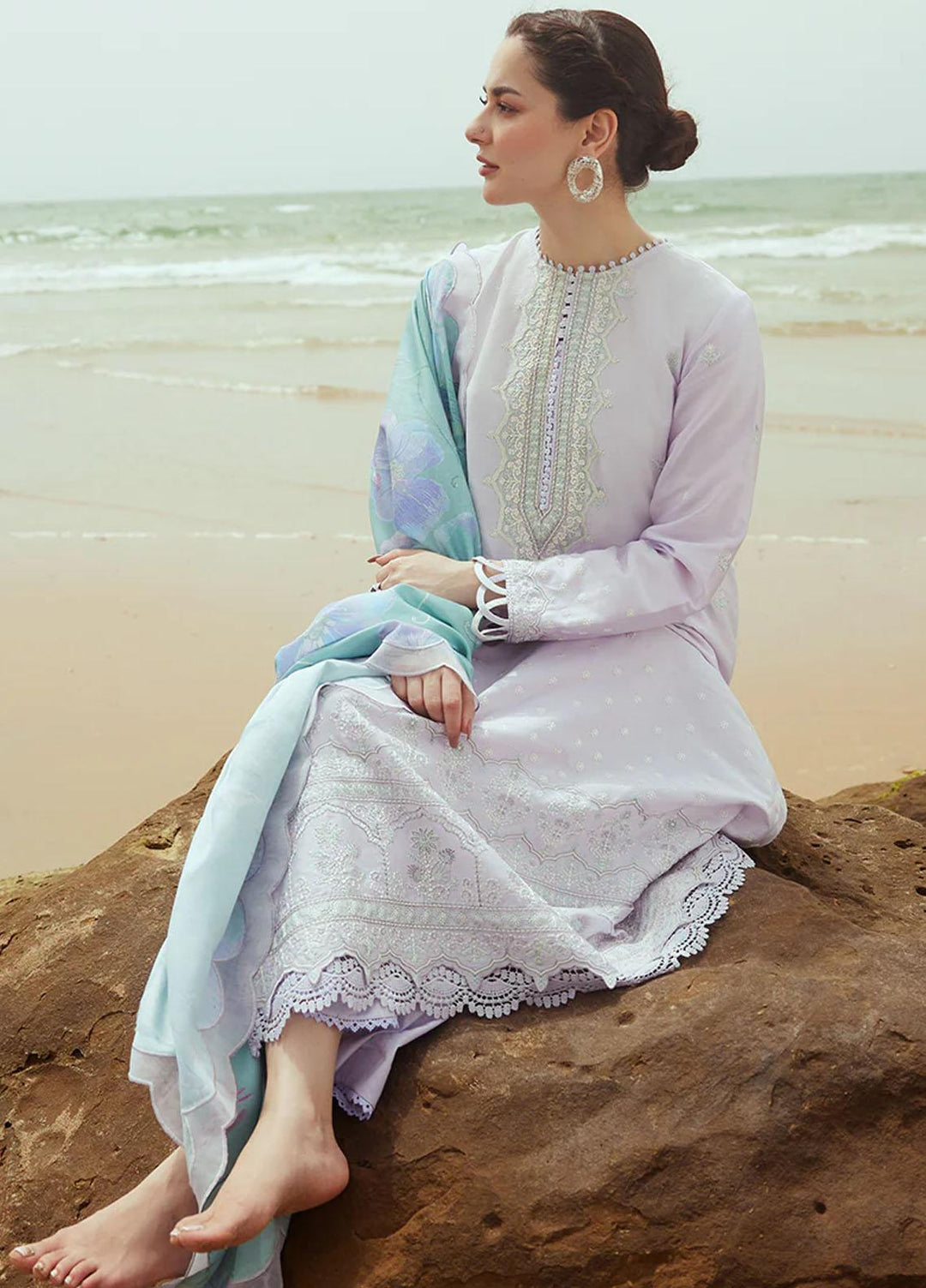 Cross Stitch Embroidered Cotton satin Suits Unstitched 3 Piece CS23CS D-03 Lavender Dust - Premium Collection