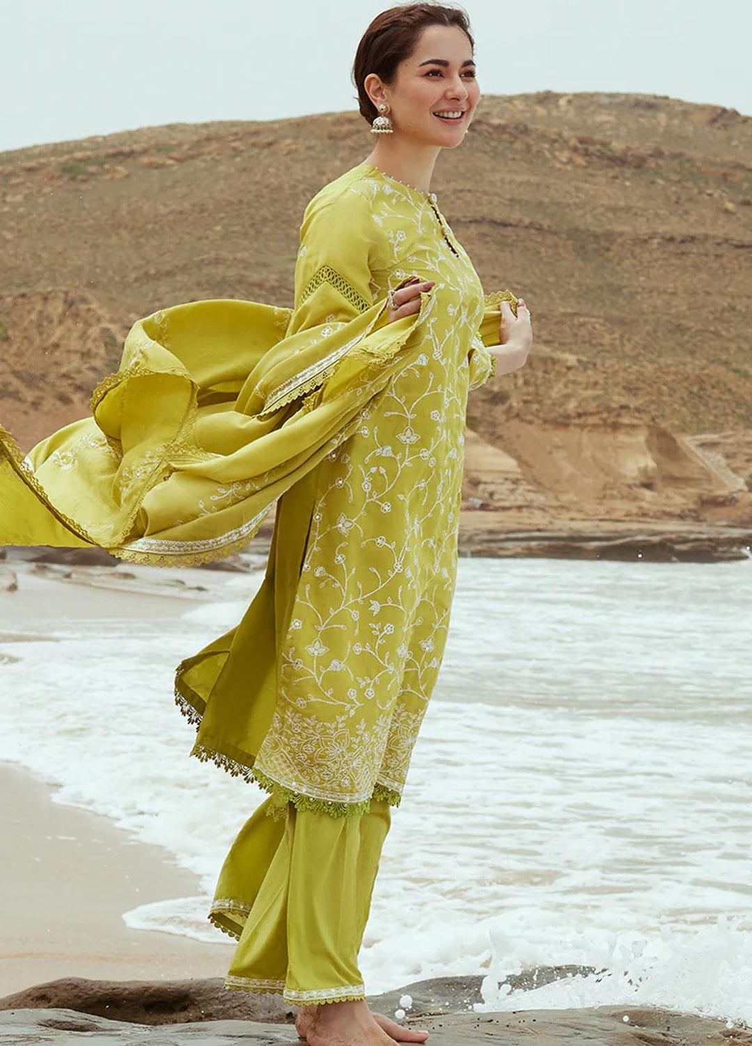 Cross Stitch Embroidered Cotton satin Suits Unstitched 3 Piece CS23CS D-04 Olive Twine - Premium Collection