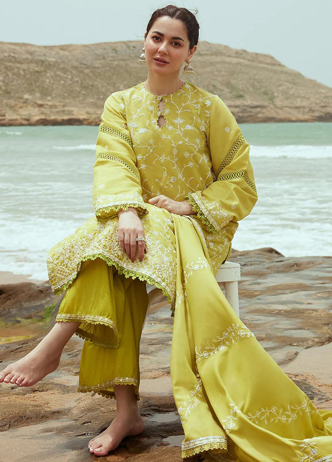 Cross Stitch Embroidered Cotton satin Suits Unstitched 3 Piece CS23CS D-04 Olive Twine - Premium Collection