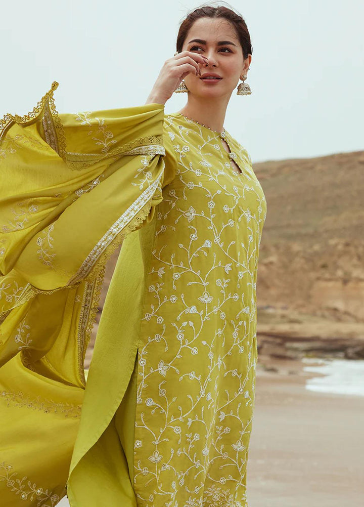 Cross Stitch Embroidered Cotton satin Suits Unstitched 3 Piece CS23CS D-04 Olive Twine - Premium Collection