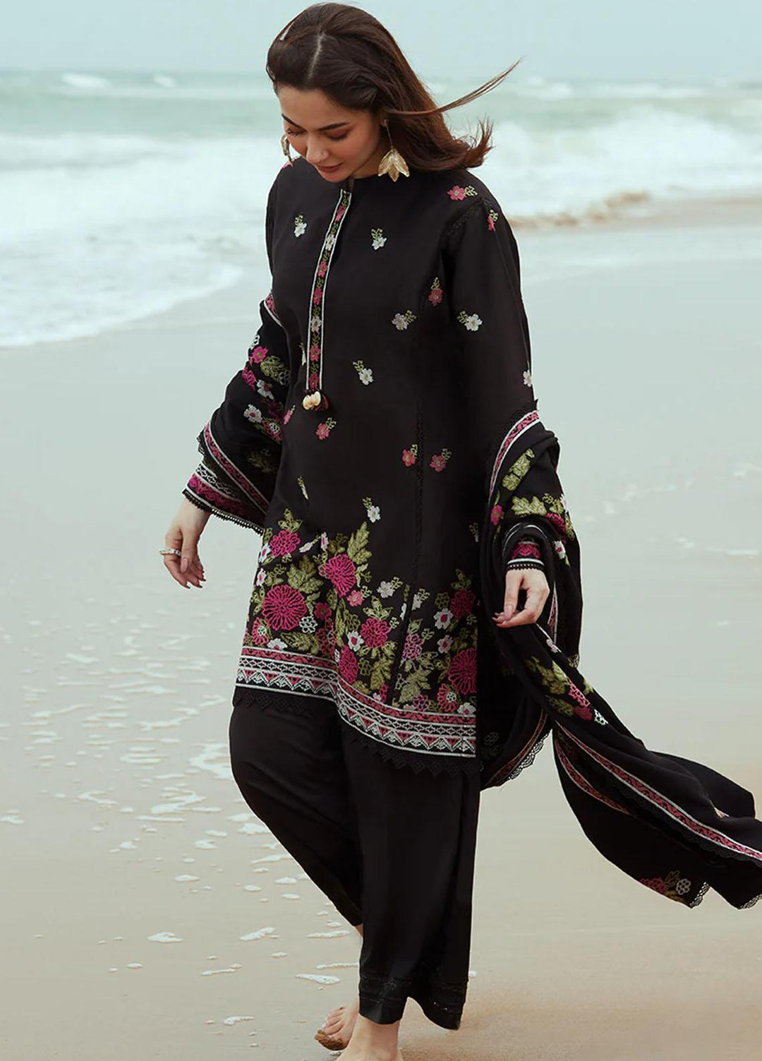 Cross Stitch Embroidered Cotton satin Suits Unstitched 3 Piece CS23CS D-05 Raven Orchard - Premium Collection