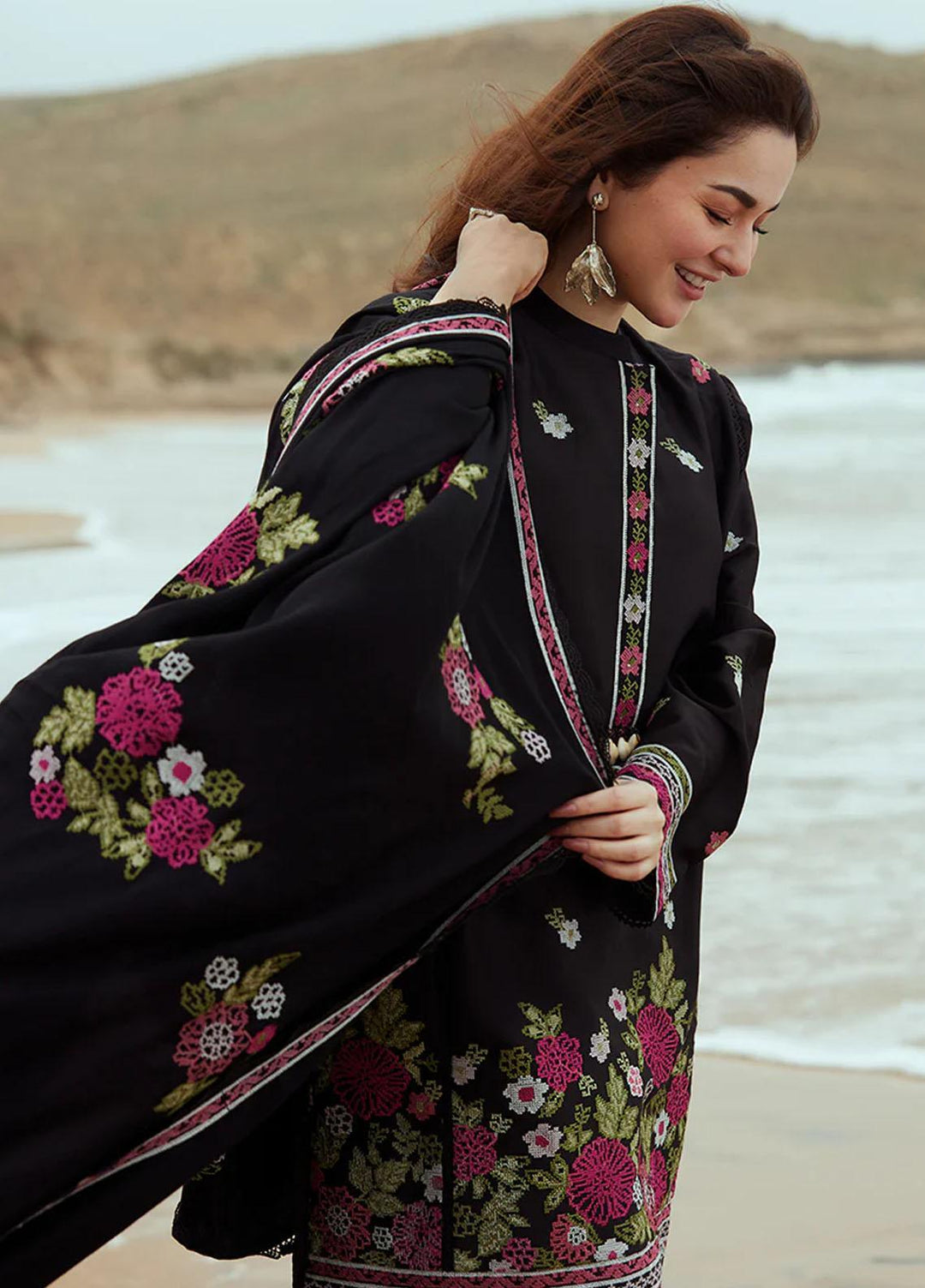 Cross Stitch Embroidered Cotton satin Suits Unstitched 3 Piece CS23CS D-05 Raven Orchard - Premium Collection