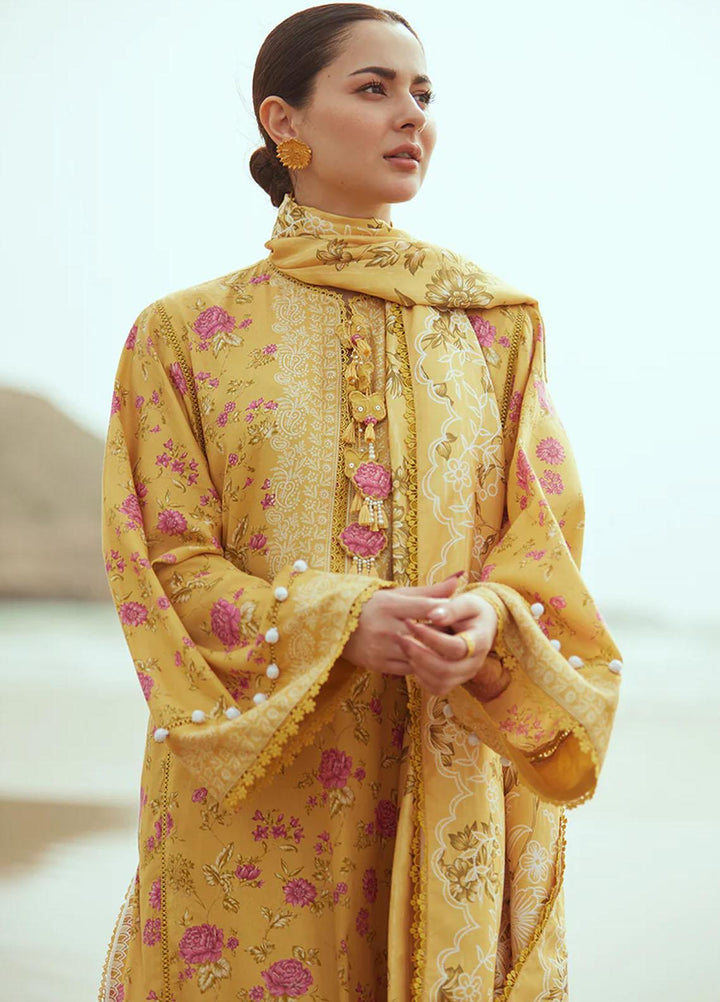 Cross Stitch Embroidered Cotton satin Suits Unstitched 3 Piece CS23CS D-06 Blooming Gold - Premium Collection
