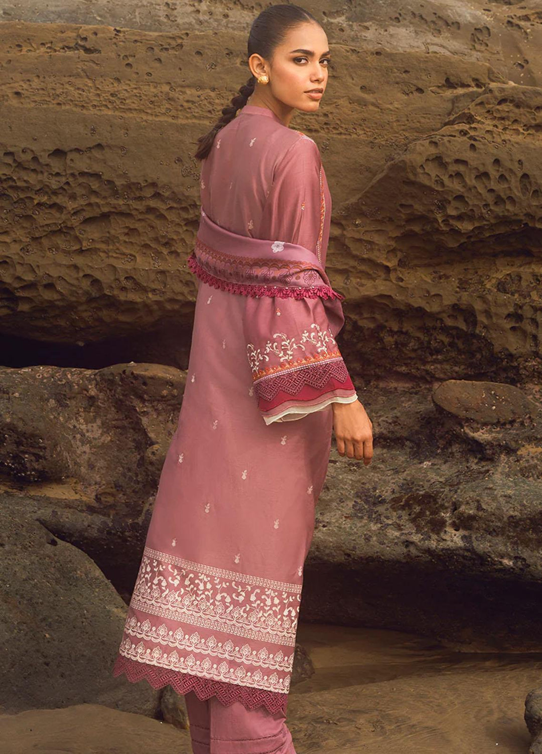 Cross Stitch Embroidered Cotton satin Suits Unstitched 3 Piece CS23CS D-07 Elinor Blaze - Premium Collection