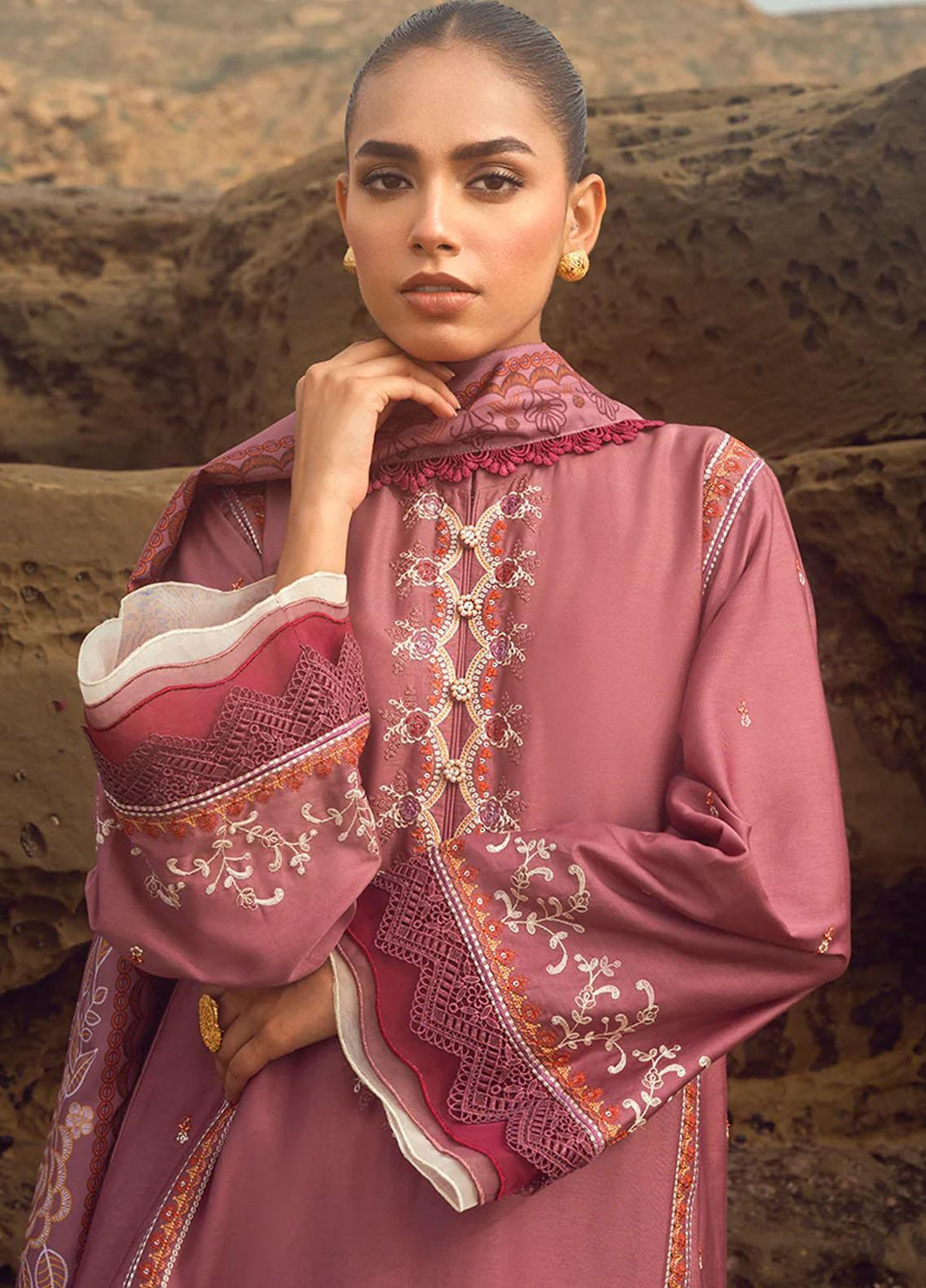 Cross Stitch Embroidered Cotton satin Suits Unstitched 3 Piece CS23CS D-07 Elinor Blaze - Premium Collection