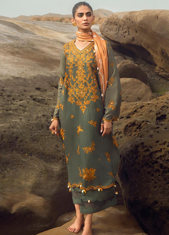 Cross Stitch Embroidered Cotton satin Suits Unstitched 3 Piece CS23CS D-08 Smokey Flair - Premium Collection