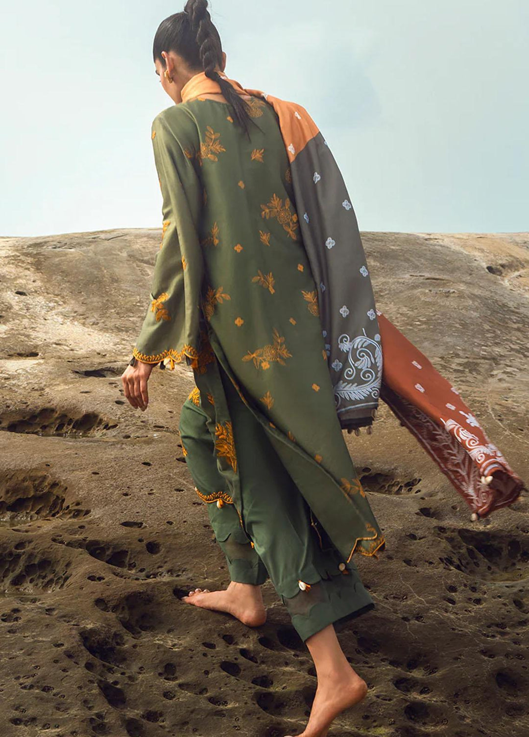 Cross Stitch Embroidered Cotton satin Suits Unstitched 3 Piece CS23CS D-08 Smokey Flair - Premium Collection