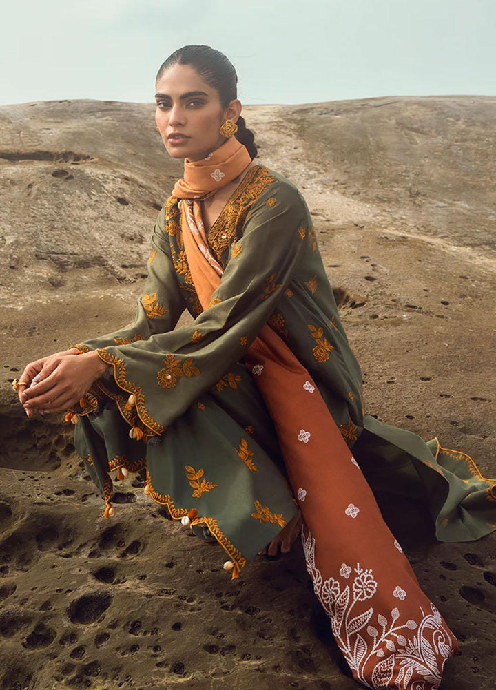 Cross Stitch Embroidered Cotton satin Suits Unstitched 3 Piece CS23CS D-08 Smokey Flair - Premium Collection