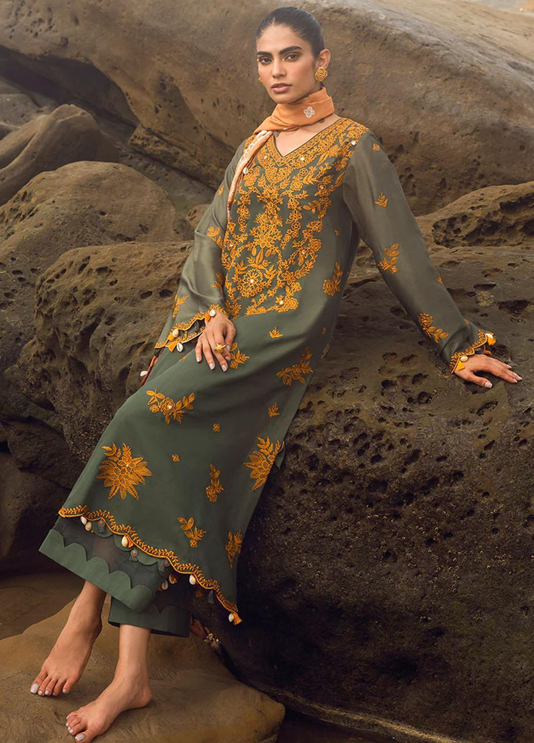 Cross Stitch Embroidered Cotton satin Suits Unstitched 3 Piece CS23CS D-08 Smokey Flair - Premium Collection