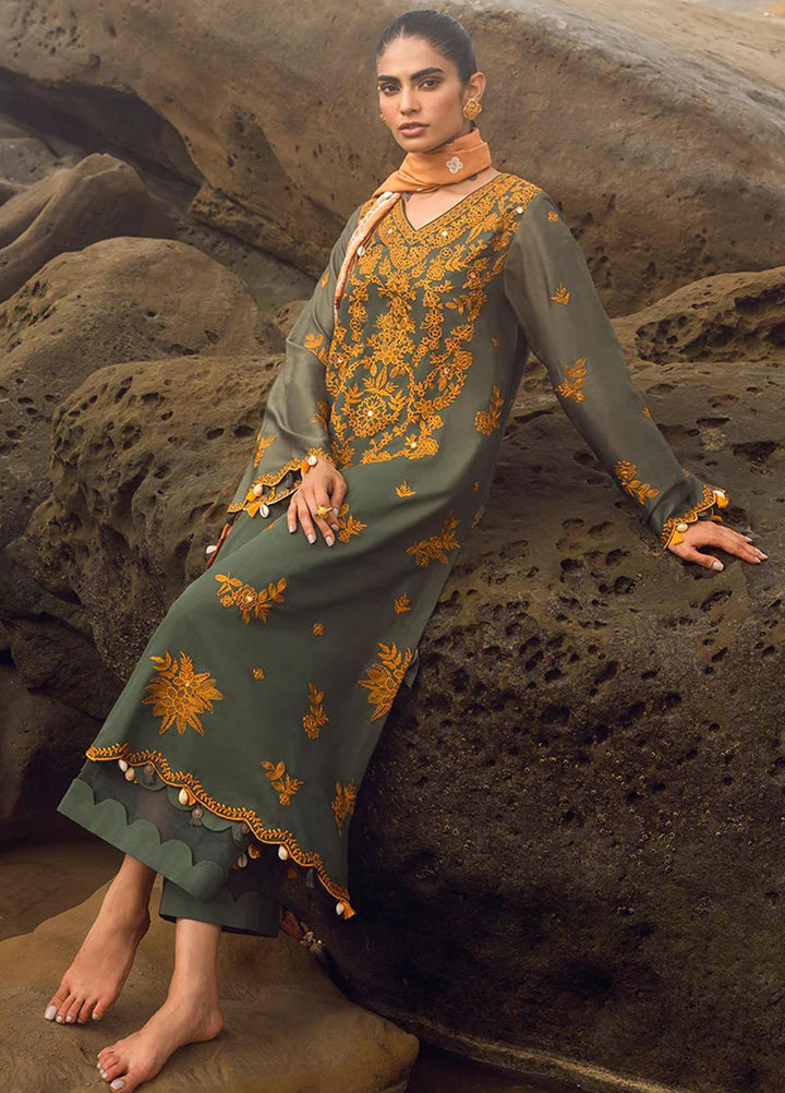 Cross Stitch Embroidered Cotton satin Suits Unstitched 3 Piece CS23CS D-08 Smokey Flair - Premium Collection