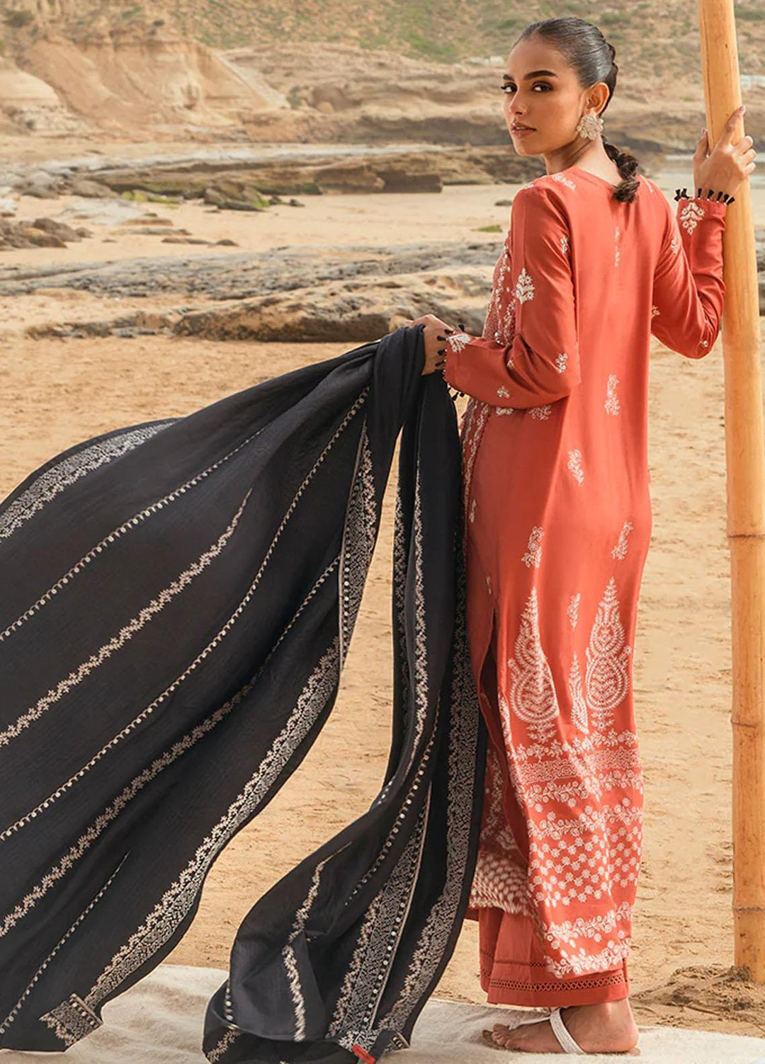 Cross Stitch Embroidered Cotton satin Suits Unstitched 3 Piece CS23CS D-09 Tangerine Glow - Premium Collection